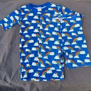 Hanna Andersson Girls Blue Rain or Shine Rainbow/Cloud Pajama Set, Size 14